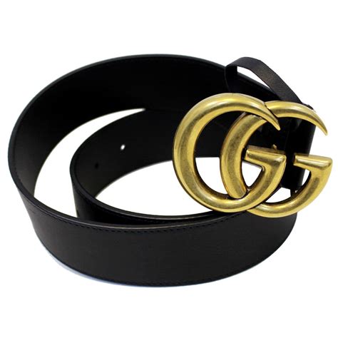 Women's Slim Black Leather Belt With Double G .